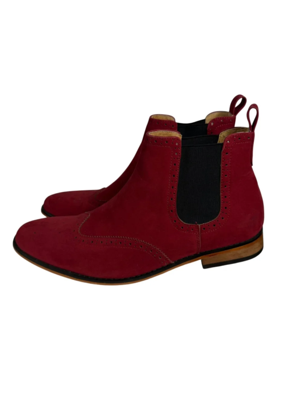 Gino Vitale Wingtip Chelsea Boots Red Leather Round Toe Slip On Formal Men's 10